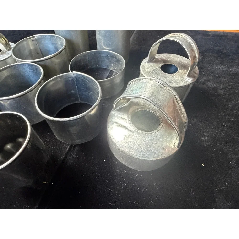 Vintage Tin Aluminum Biscuit Cookie Cutter Set 11pc Mixed Shapes Handled Rings